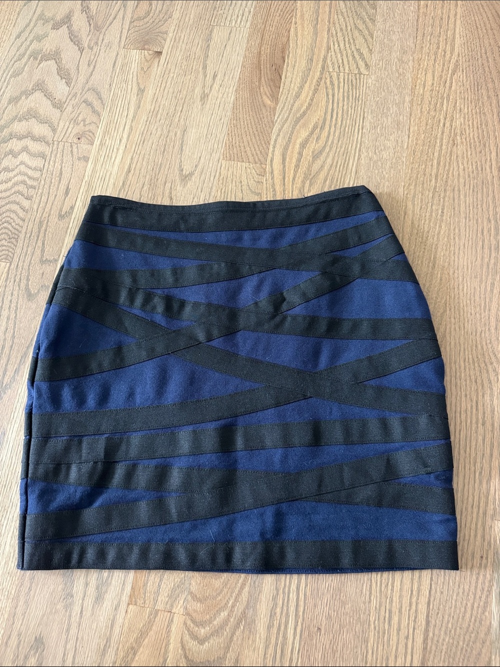 Express Black and Navy Bandage-Stripe Mini Skirt